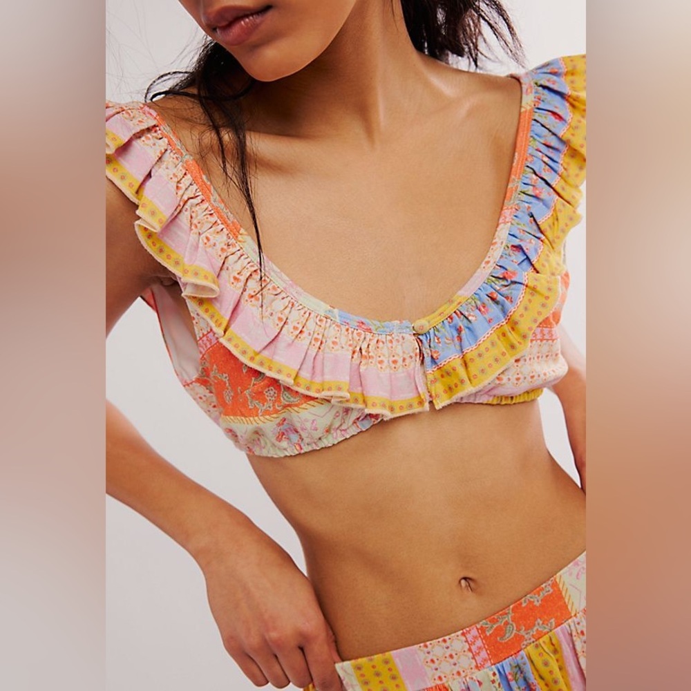 NEW Free People As It Was Crop Top Bra Patchwork Print Size Small